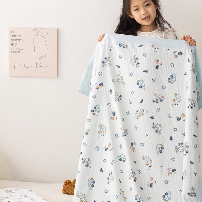 91家纺网 家纺一手货源 找家纺 嗨生活 2026新款7A抗菌全棉纱布夏被儿童夏被幼儿园夏被夏被毯 汽车乐园