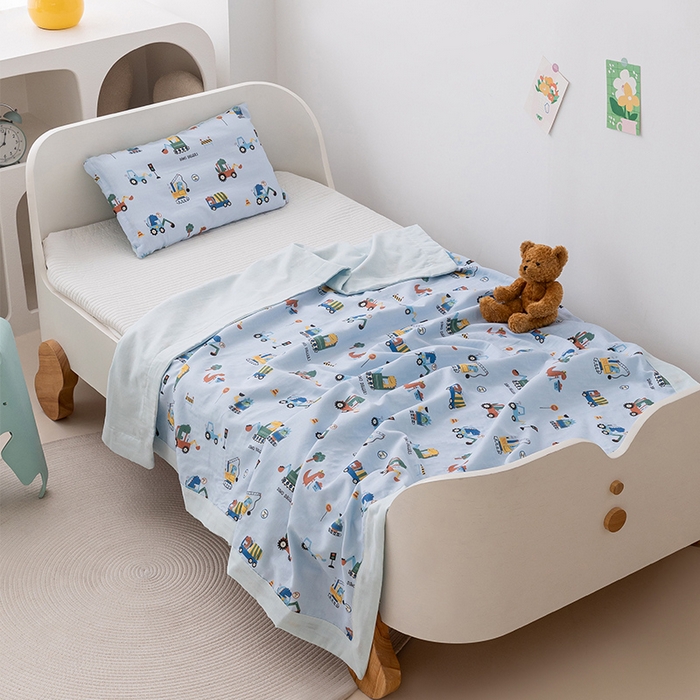 91家纺网 家纺一手货源 找家纺 嗨生活 2026新款7A抗菌全棉纱布夏被儿童夏被幼儿园夏被夏被毯 挖机恐龙