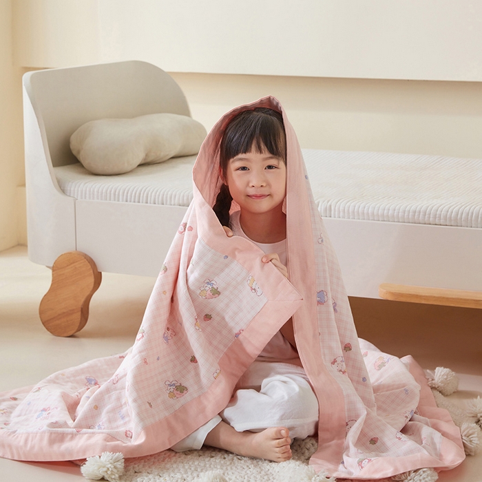 91家纺网 家纺一手货源 找家纺 嗨生活 2026新款7A抗菌全棉纱布夏被儿童夏被幼儿园夏被夏被毯 格子兔