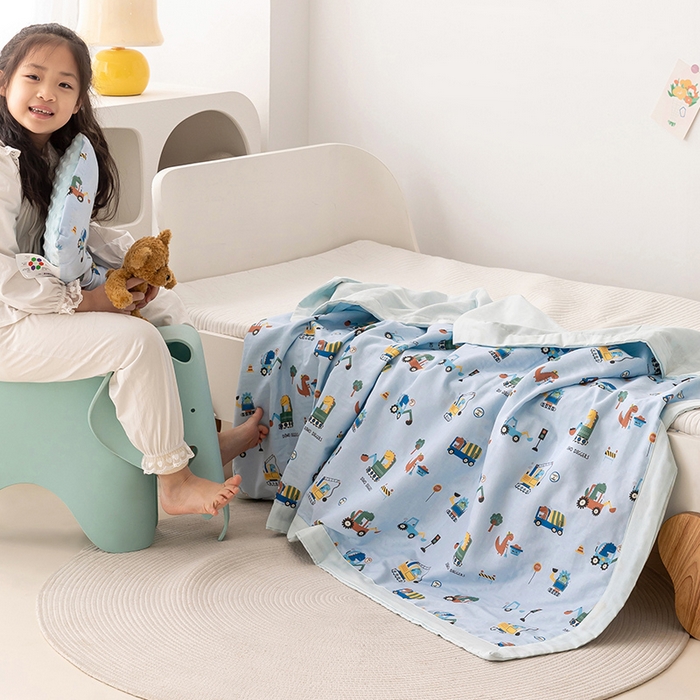 91家纺网 家纺一手货源 找家纺 嗨生活 2026新款7A抗菌全棉纱布夏被儿童夏被幼儿园夏被夏被毯 挖机恐龙