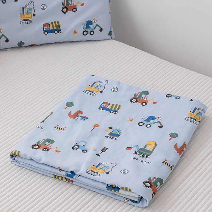 91家纺网 家纺一手货源 找家纺 嗨生活 2026新款7A抗菌全棉纱布夏被儿童夏被幼儿园夏被夏被毯 挖机恐龙