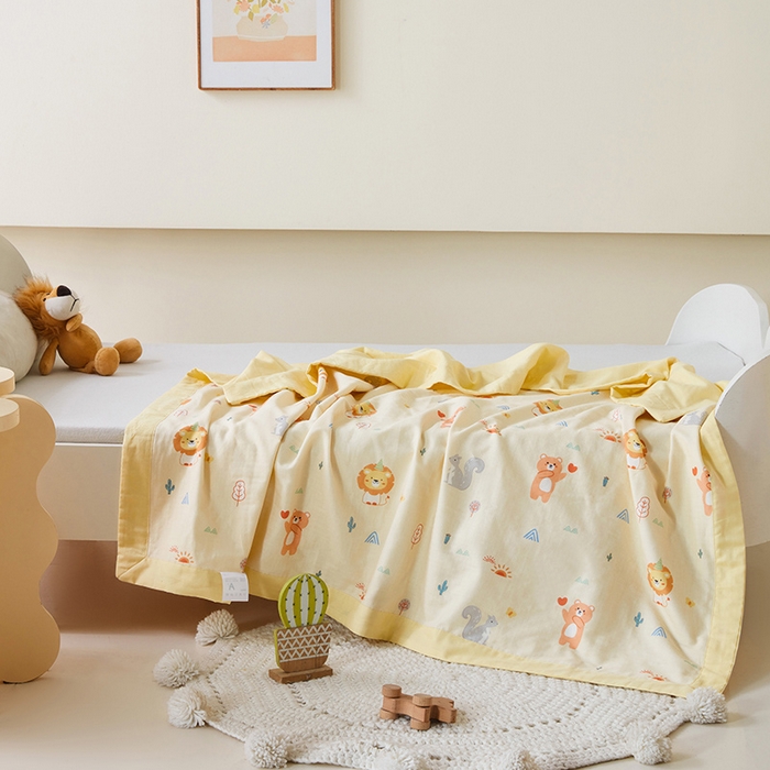 91家纺网 家纺一手货源 找家纺 嗨生活 2026新款7A抗菌全棉纱布夏被儿童夏被幼儿园夏被夏被毯 狮子王国