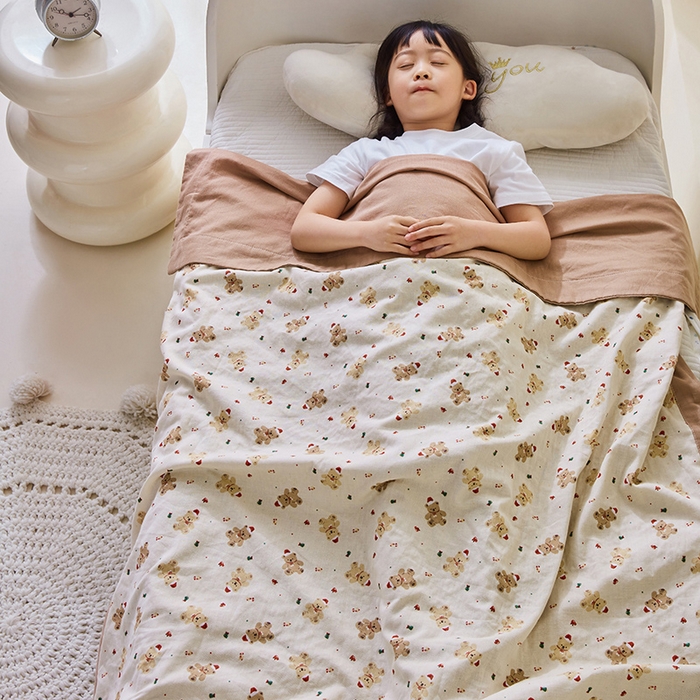嗨生活 2026新款7A抗菌全棉纱布夏被儿童夏被幼儿园夏被夏被毯 呆萌小熊