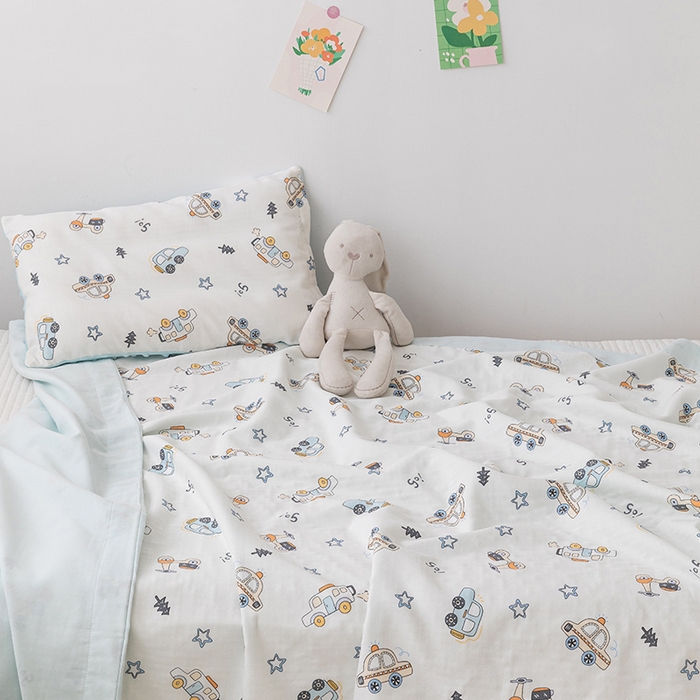 91家纺网 家纺一手货源 找家纺 嗨生活 2026新款7A抗菌全棉纱布夏被儿童夏被幼儿园夏被夏被毯 汽车乐园