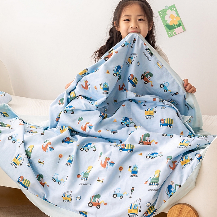 91家纺网 家纺一手货源 找家纺 嗨生活 2026新款7A抗菌全棉纱布夏被儿童夏被幼儿园夏被夏被毯 挖机恐龙