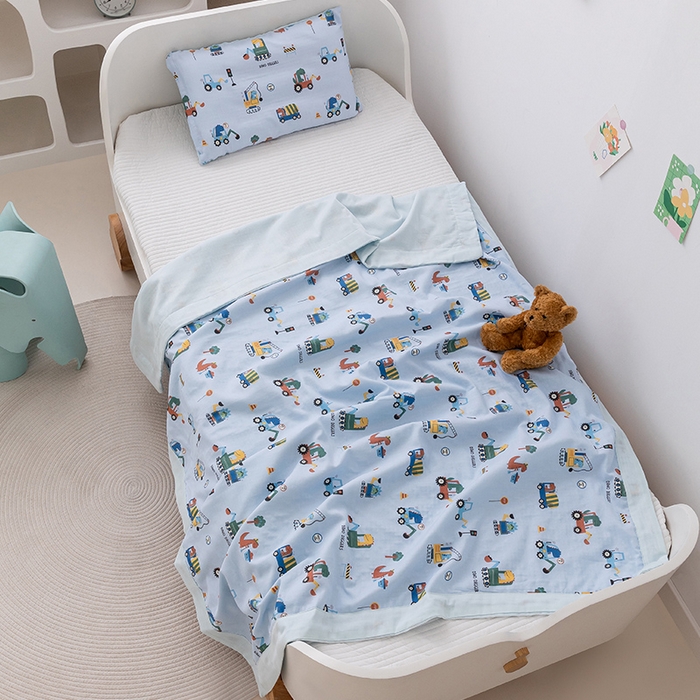 91家纺网 家纺一手货源 找家纺 嗨生活 2026新款7A抗菌全棉纱布夏被儿童夏被幼儿园夏被夏被毯 挖机恐龙