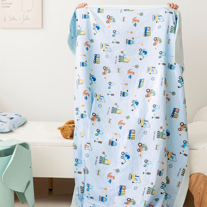 91家纺网 家纺一手货源 找家纺 嗨生活 2026新款7A抗菌全棉纱布夏被儿童夏被幼儿园夏被夏被毯 挖机恐龙