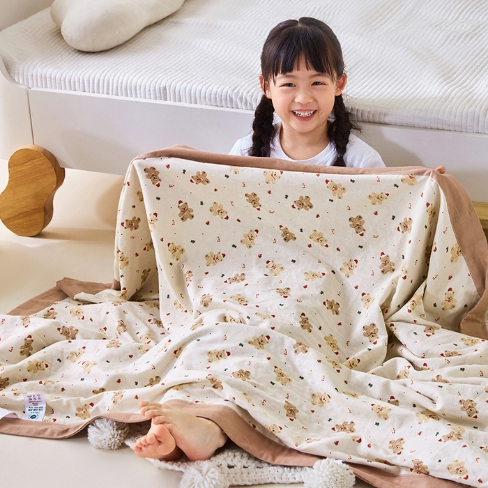 91家纺网 家纺一手货源 找家纺 嗨生活 2026新款7A抗菌全棉纱布夏被儿童夏被幼儿园夏被夏被毯 呆萌小熊