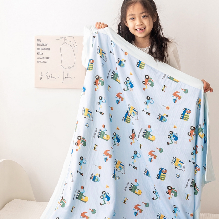 91家纺网 家纺一手货源 找家纺 嗨生活 2026新款7A抗菌全棉纱布夏被儿童夏被幼儿园夏被夏被毯 挖机恐龙