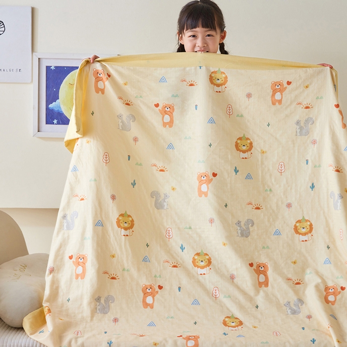 91家纺网 家纺一手货源 找家纺 嗨生活 2026新款7A抗菌全棉纱布夏被儿童夏被幼儿园夏被夏被毯 狮子王国