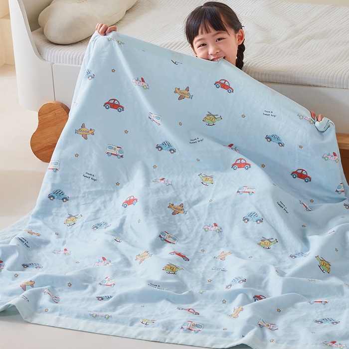 91家纺网 家纺一手货源 找家纺 嗨生活 2026新款7A抗菌全棉纱布夏被儿童夏被幼儿园夏被夏被毯 汽车小分队