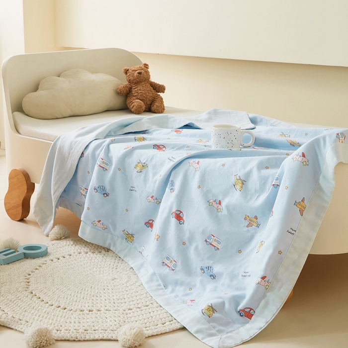 91家纺网 家纺一手货源 找家纺 嗨生活 2026新款7A抗菌全棉纱布夏被儿童夏被幼儿园夏被夏被毯 汽车小分队