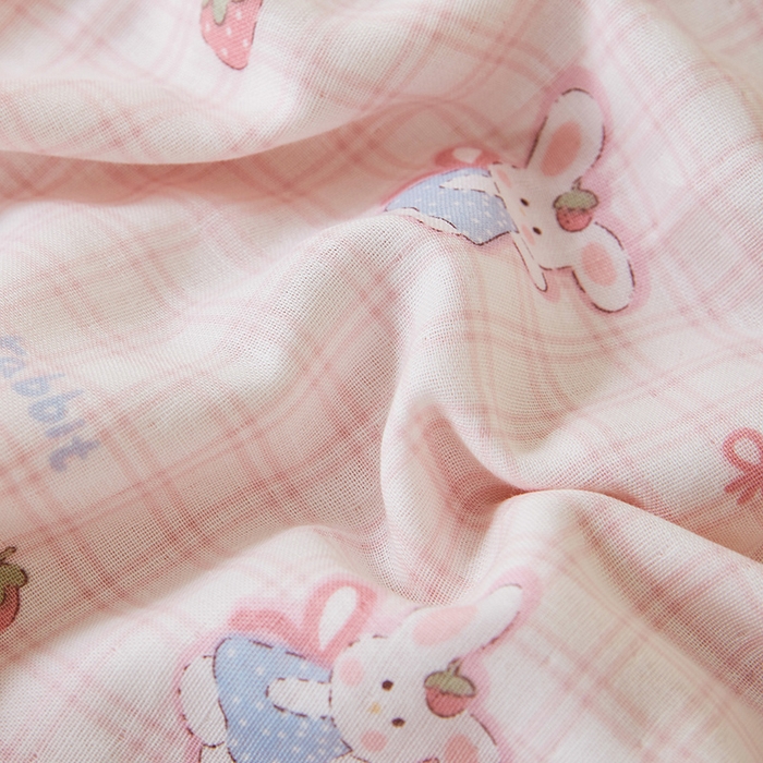 91家纺网 家纺一手货源 找家纺 嗨生活 2026新款7A抗菌全棉纱布夏被儿童夏被幼儿园夏被夏被毯 格子兔