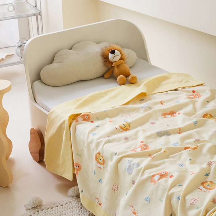 91家纺网 家纺一手货源 找家纺 嗨生活 2026新款7A抗菌全棉纱布夏被儿童夏被幼儿园夏被夏被毯 狮子王国