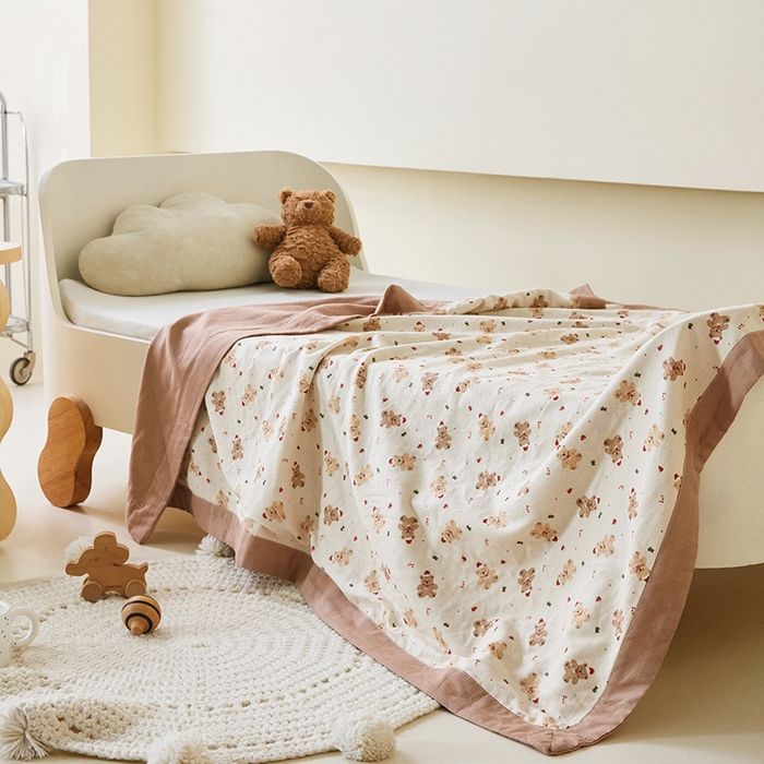 91家纺网 家纺一手货源 找家纺 嗨生活 2026新款7A抗菌全棉纱布夏被儿童夏被幼儿园夏被夏被毯 呆萌小熊