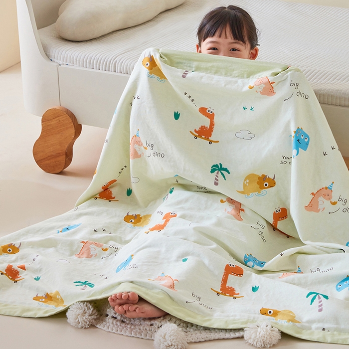 91家纺网 家纺一手货源 找家纺 嗨生活 2026新款7A抗菌全棉纱布夏被儿童夏被幼儿园夏被夏被毯 恐龙世纪