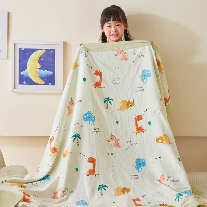 91家纺网 家纺一手货源 找家纺 嗨生活 2026新款7A抗菌全棉纱布夏被儿童夏被幼儿园夏被夏被毯 恐龙世纪