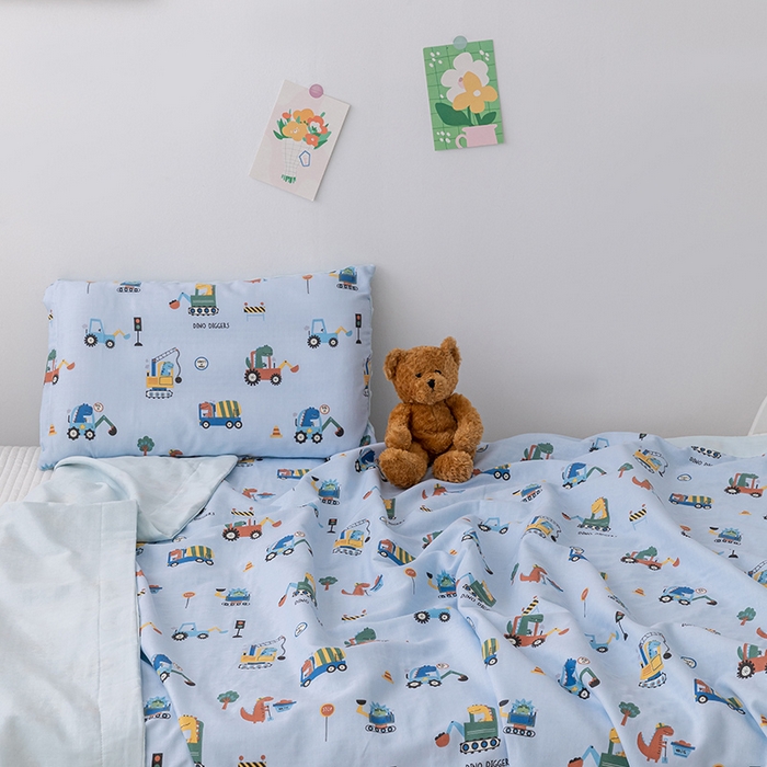 91家纺网 家纺一手货源 找家纺 嗨生活 2026新款7A抗菌全棉纱布夏被儿童夏被幼儿园夏被夏被毯 挖机恐龙