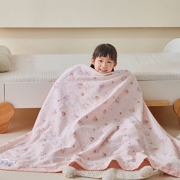 91家纺网 家纺一手货源 找家纺 嗨生活 2026新款7A抗菌全棉纱布夏被儿童夏被幼儿园夏被夏被毯 格子兔