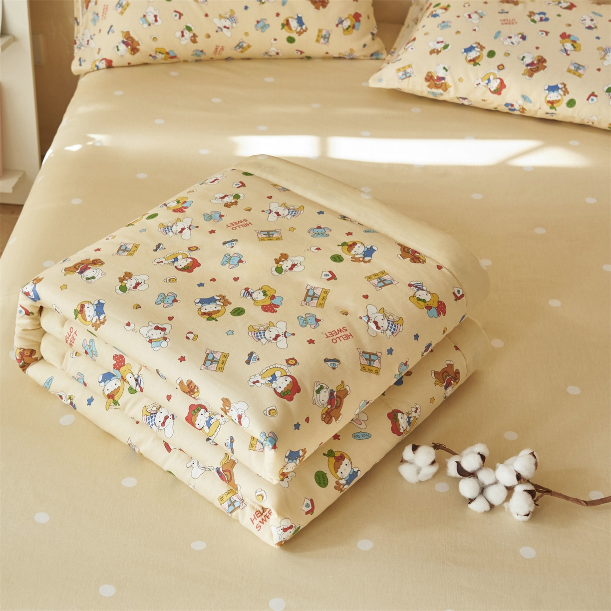 91家纺网 家纺一手货源 找家纺 恬思语家纺 2026春夏新款里外全棉印花棉花夏被空调被夏凉被夏被四件套 童年梦园