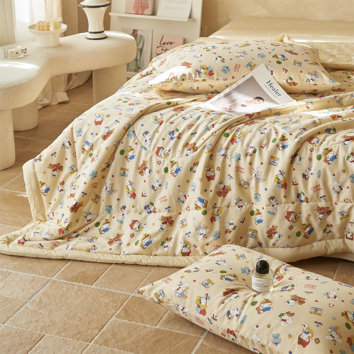 91家纺网 家纺一手货源 找家纺 恬思语家纺 2026春夏新款里外全棉印花棉花夏被空调被夏凉被夏被四件套 童年梦园