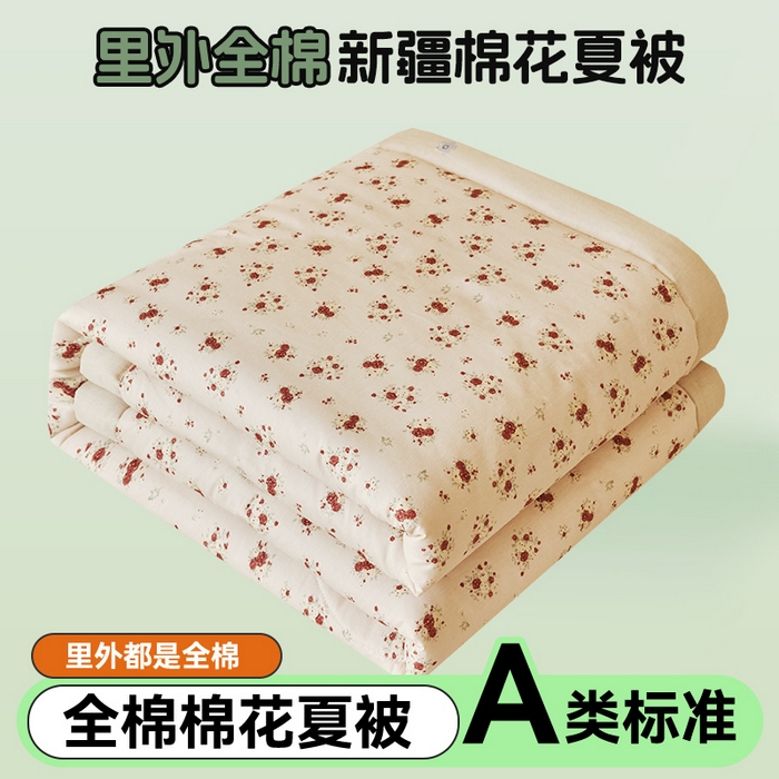 91家纺网 家纺一手货源 找家纺 恬思语家纺 2026春夏新款里外全棉印花棉花夏被空调被夏凉被夏被四件套 薇薇安-粉