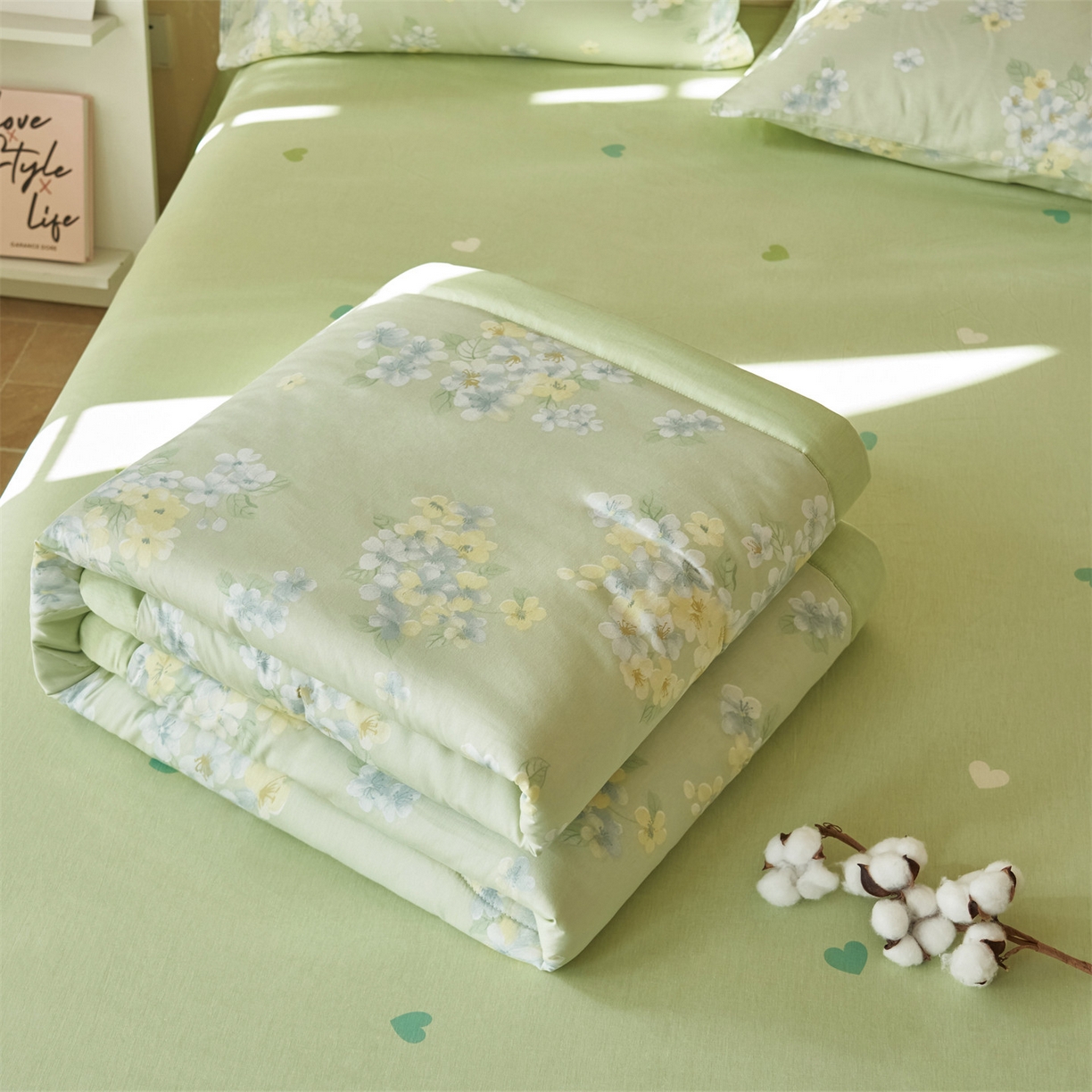 91家纺网 家纺一手货源 找家纺 恬思语家纺 2026春夏新款里外全棉印花棉花夏被空调被夏凉被夏被四件套 夏日花圃
