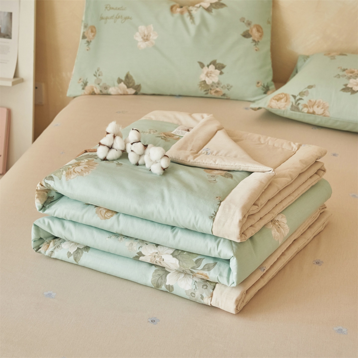 91家纺网 家纺一手货源 找家纺 恬思语家纺 2026春夏新款里外全棉印花棉花夏被空调被夏凉被夏被四件套 仙境繁花