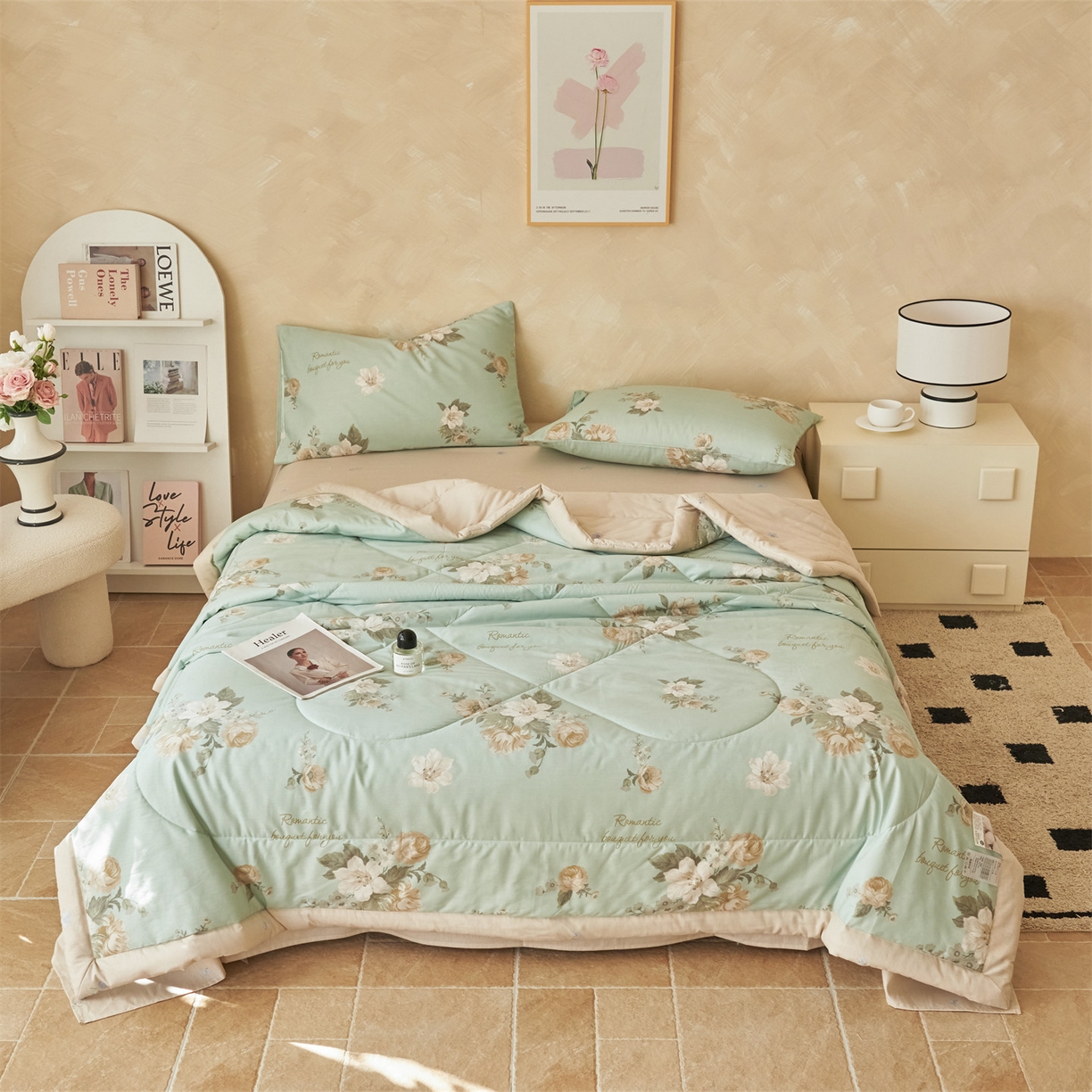 91家纺网 家纺一手货源 找家纺 恬思语家纺 2026春夏新款里外全棉印花棉花夏被空调被夏凉被夏被四件套 仙境繁花