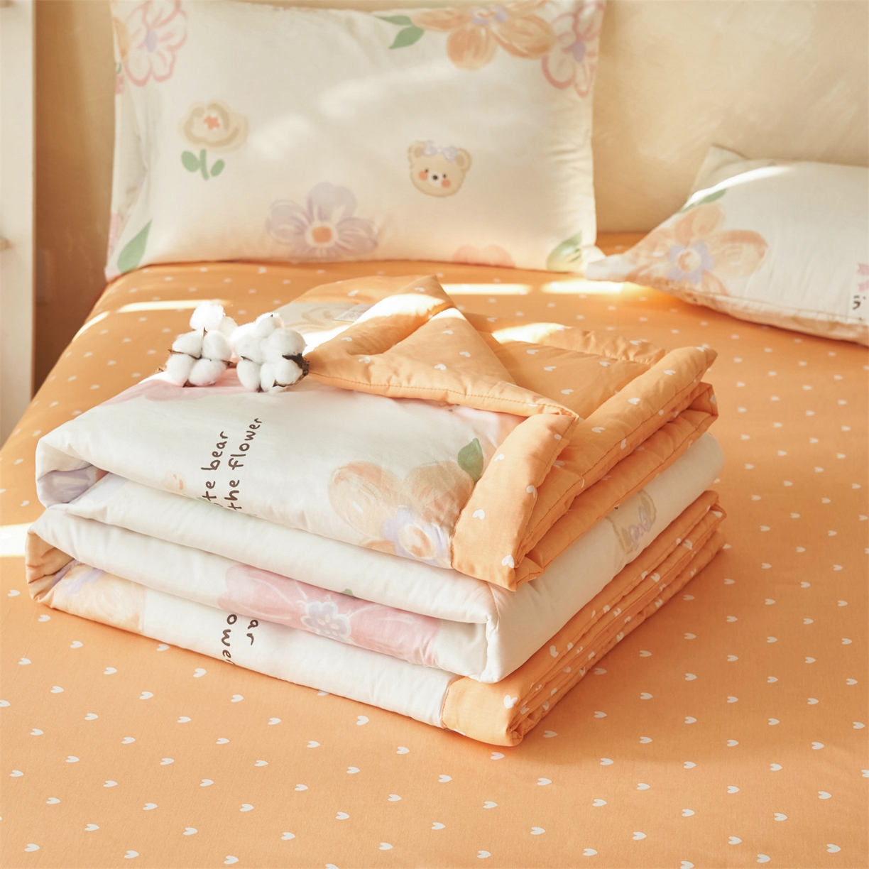 91家纺网 家纺一手货源 找家纺 恬思语家纺 2026春夏新款里外全棉印花棉花夏被空调被夏凉被夏被四件套 阳光甜心