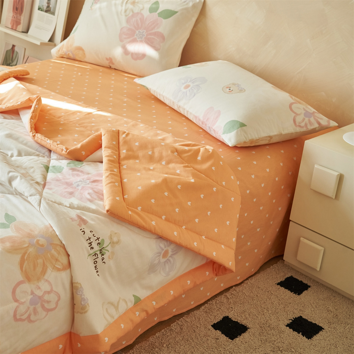 91家纺网 家纺一手货源 找家纺 恬思语家纺 2026春夏新款里外全棉印花棉花夏被空调被夏凉被夏被四件套 阳光甜心