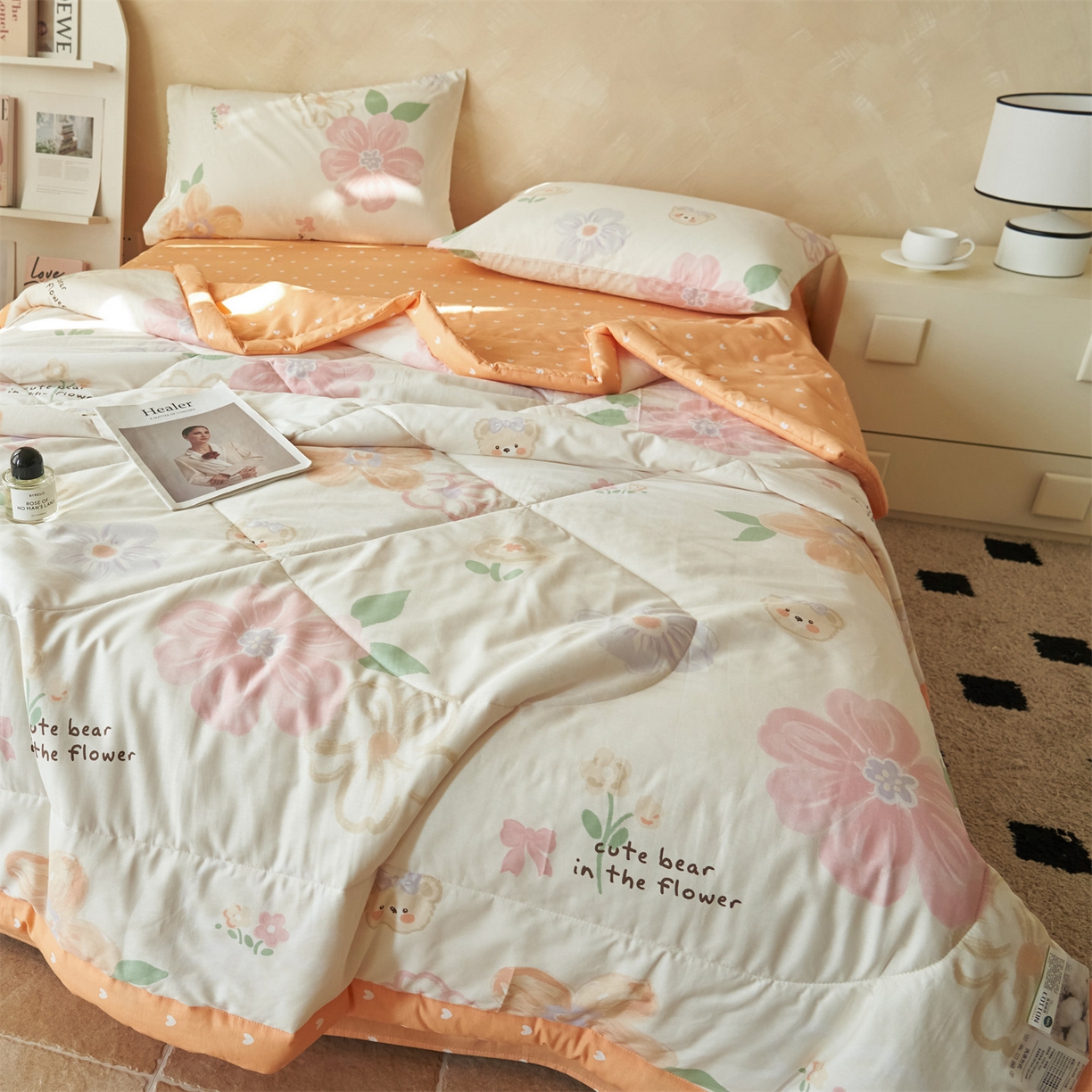 91家纺网 家纺一手货源 找家纺 恬思语家纺 2026春夏新款里外全棉印花棉花夏被空调被夏凉被夏被四件套 阳光甜心