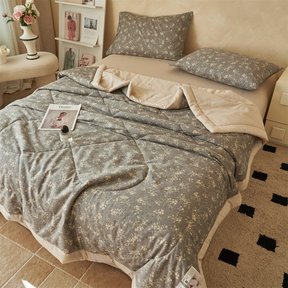 91家纺网 家纺一手货源 找家纺 恬思语家纺 2026春夏新款里外全棉印花棉花夏被空调被夏凉被夏被四件套 艺花坊