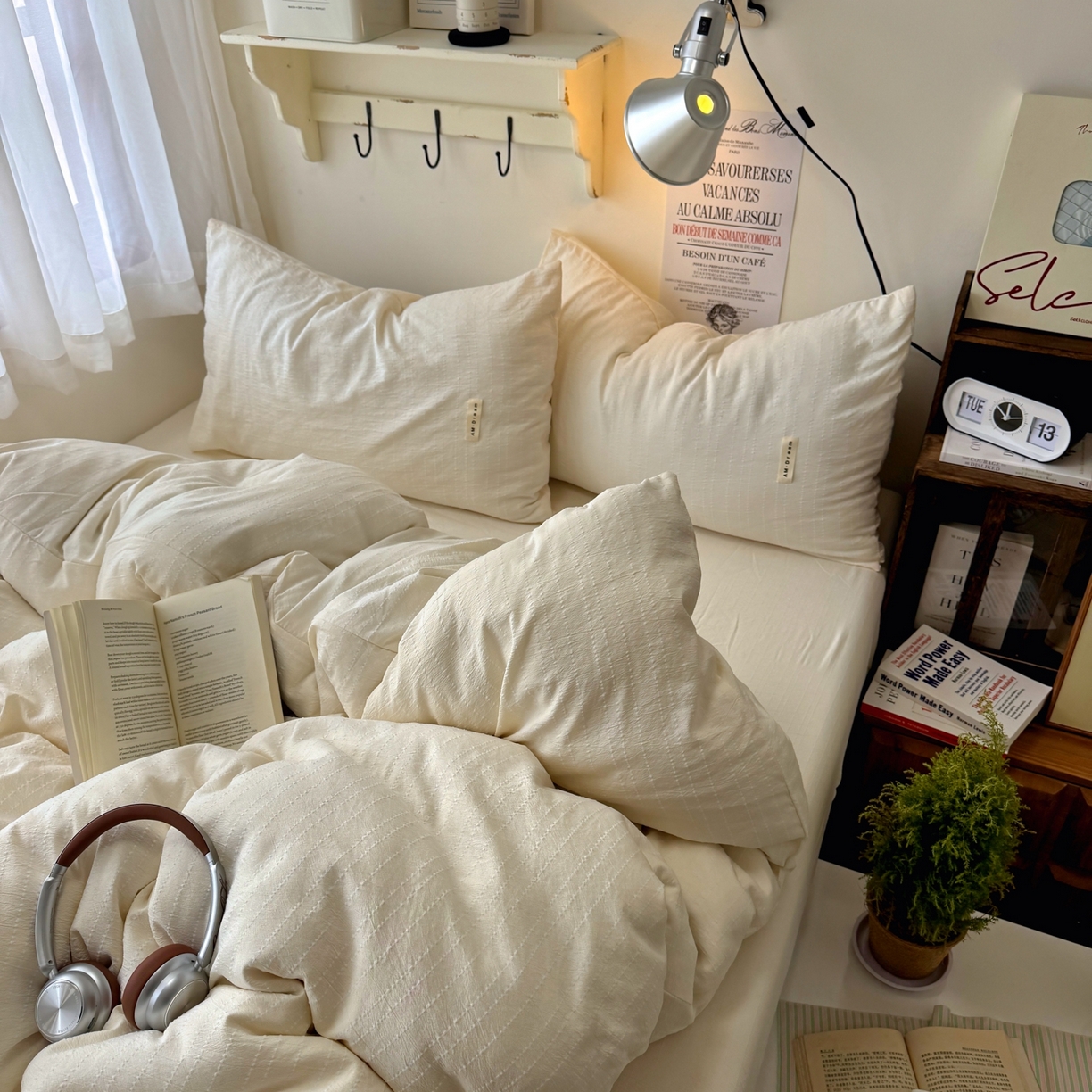 91家纺网 家纺一手货源 找家纺 阿曼达 2026新款简约素色亚麻风纯色无印四件套素然-场景二 素然-米白