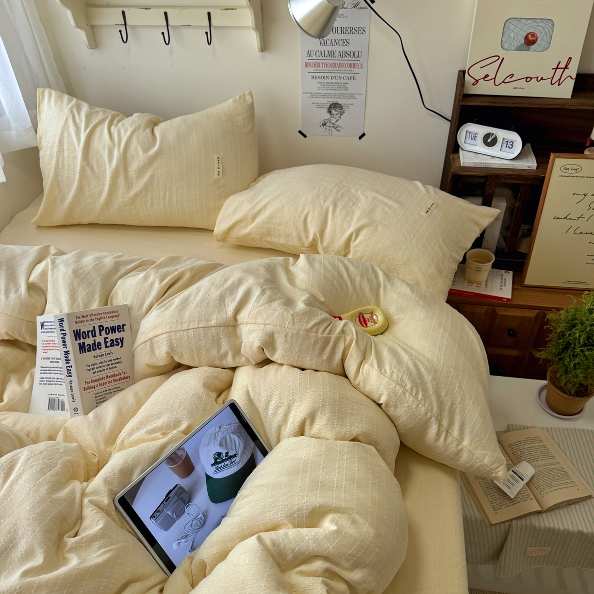 91家纺网 家纺一手货源 找家纺 阿曼达 2026新款简约素色亚麻风纯色无印四件套素然-场景二 素然-米王