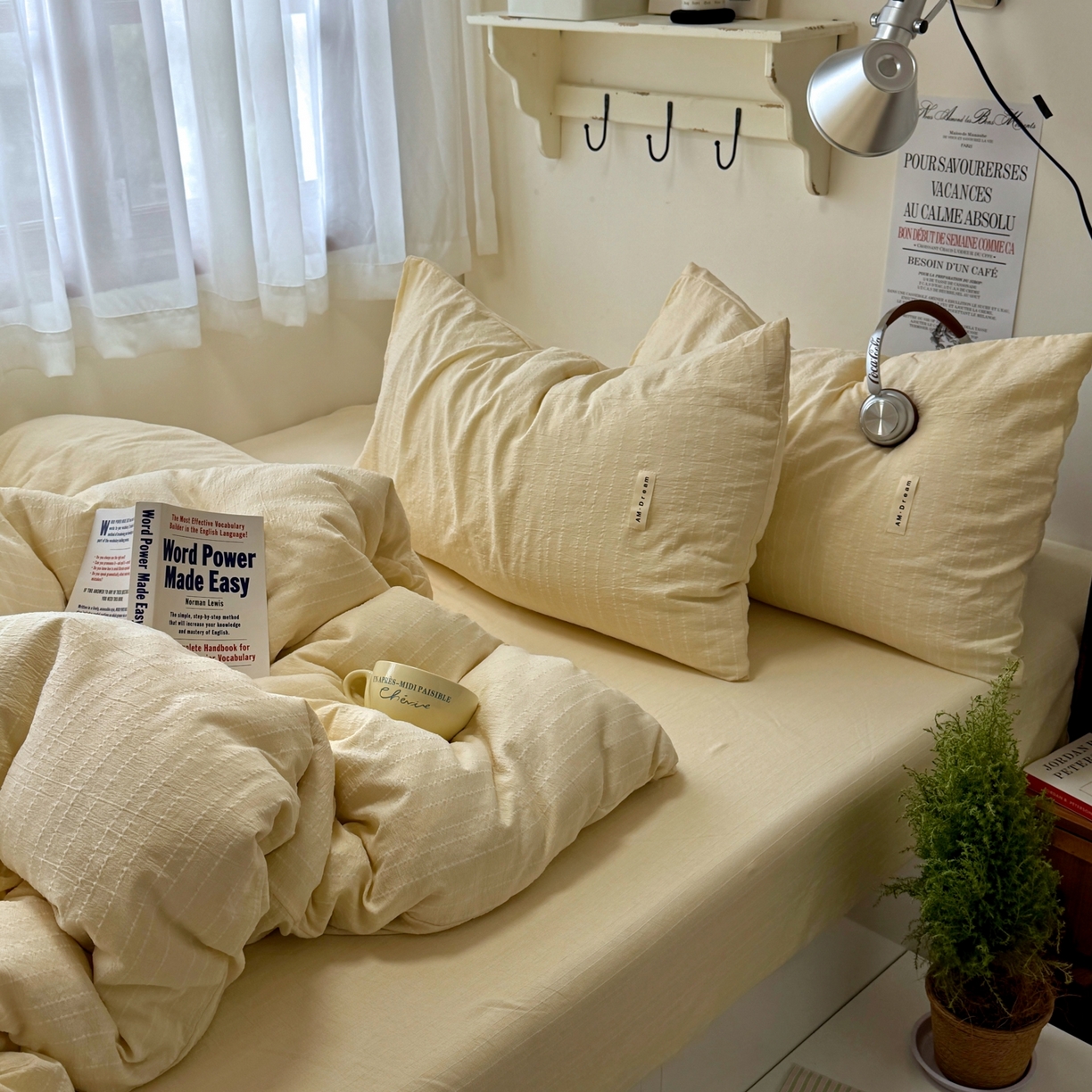 91家纺网 家纺一手货源 找家纺 阿曼达 2026新款简约素色亚麻风纯色无印四件套素然-场景二 素然-米王