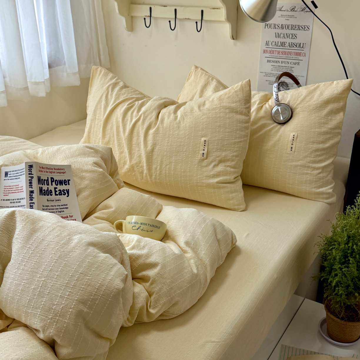 91家纺网 家纺一手货源 找家纺 阿曼达 2026新款简约素色亚麻风纯色无印四件套素然-场景二 素然-米王