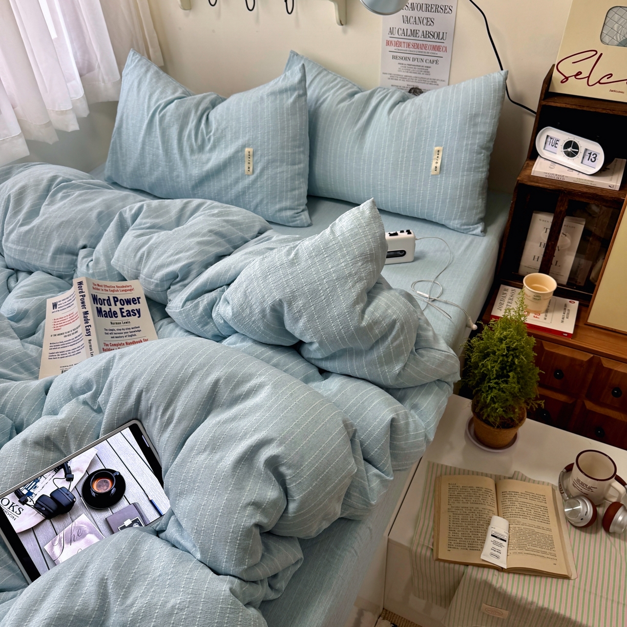 91家纺网 家纺一手货源 找家纺 阿曼达 2026新款简约素色亚麻风纯色无印四件套素然-场景二 素然-天兰