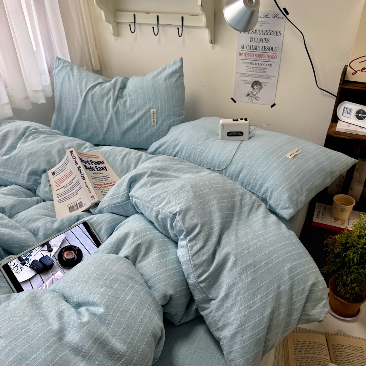 91家纺网 家纺一手货源 找家纺 阿曼达 2026新款简约素色亚麻风纯色无印四件套素然-场景二 素然-天兰