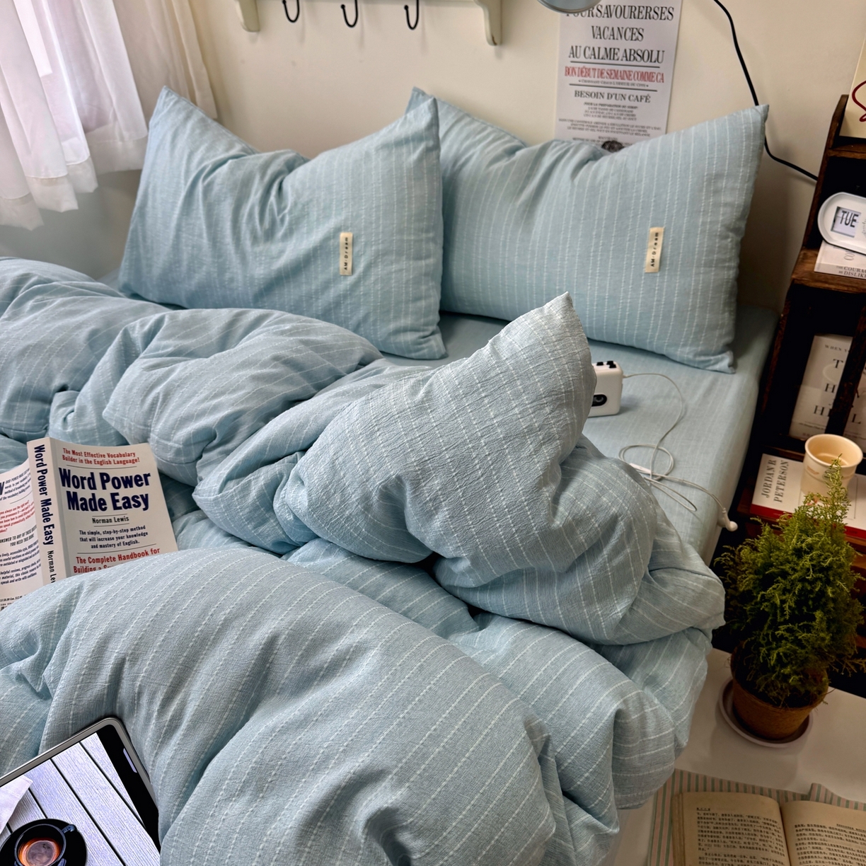 91家纺网 家纺一手货源 找家纺 阿曼达 2026新款简约素色亚麻风纯色无印四件套素然-场景二 素然-天兰