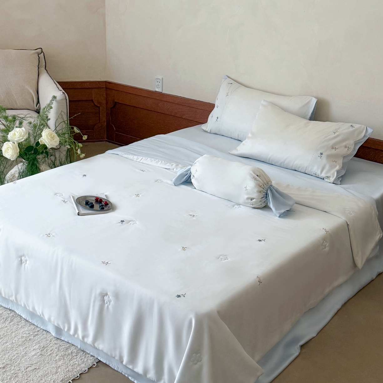 鹿班家居 2026新款天丝刺绣夏被夏凉被空调被-椿见（标准会员-20元） 椿见-蓝色