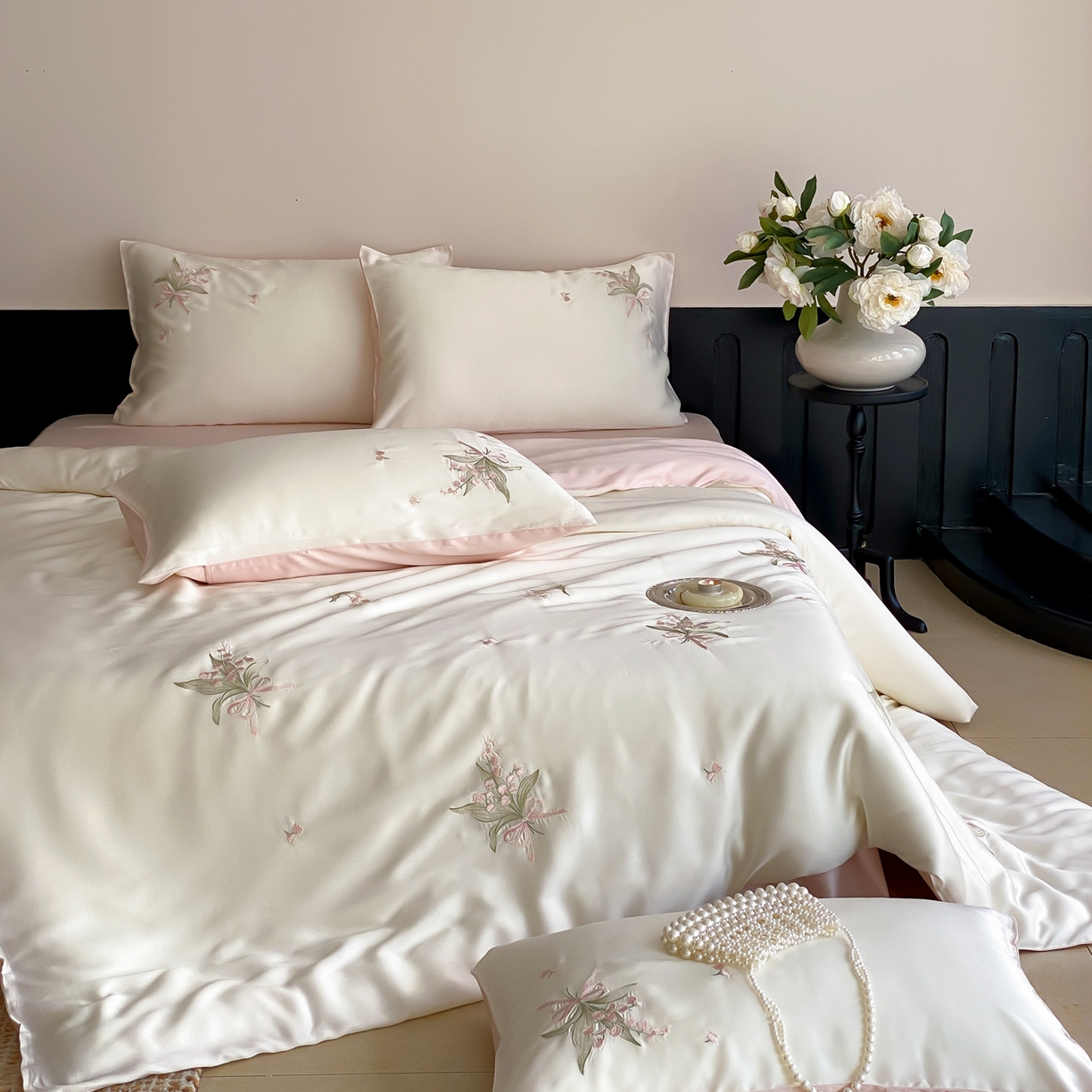 91家纺网 家纺一手货源 找家纺 云栖家居 2026款60支兰精天丝四件套-小香玲 小香铃-粉