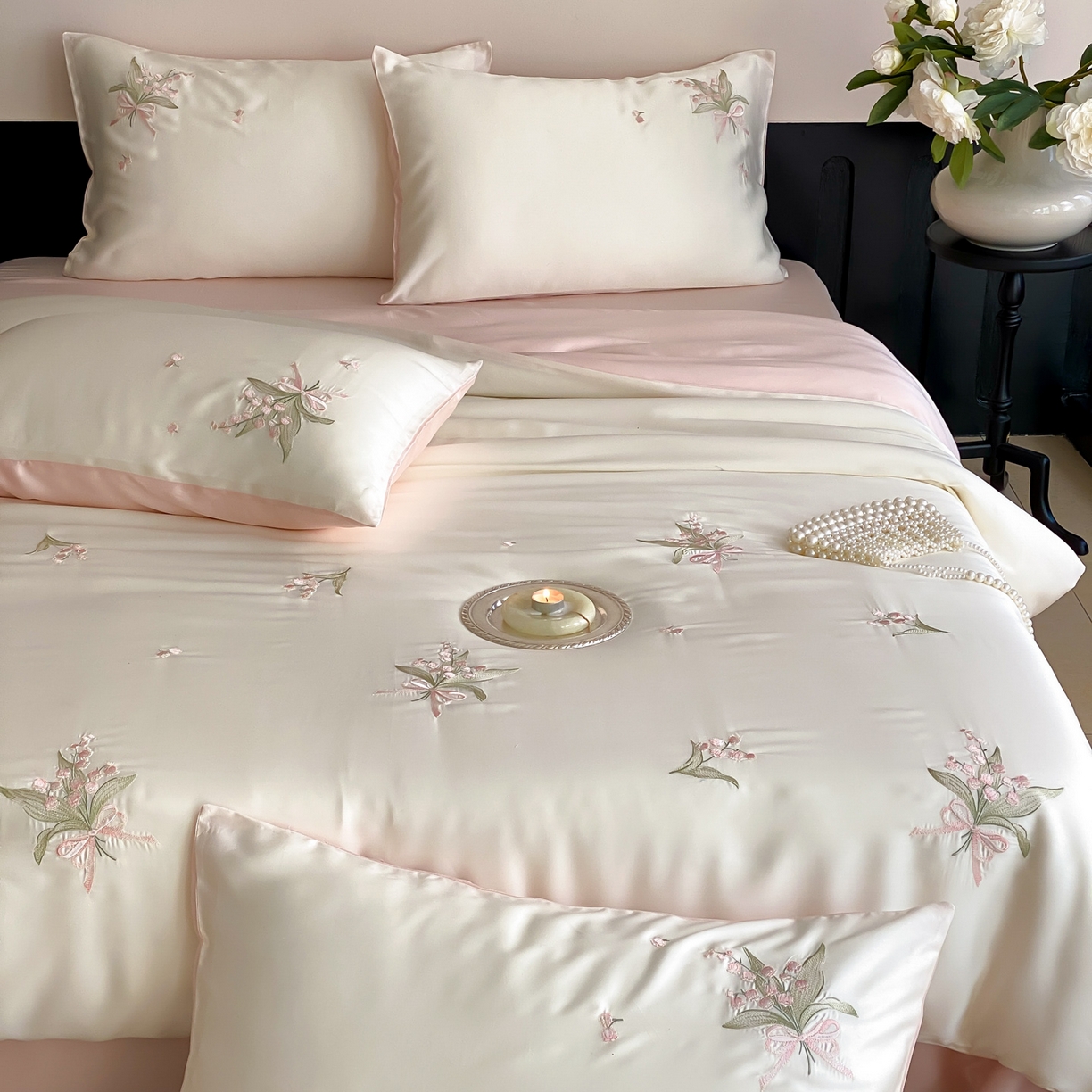 91家纺网 家纺一手货源 找家纺 云栖家居 2026款60支兰精天丝四件套-小香玲 小香铃-粉