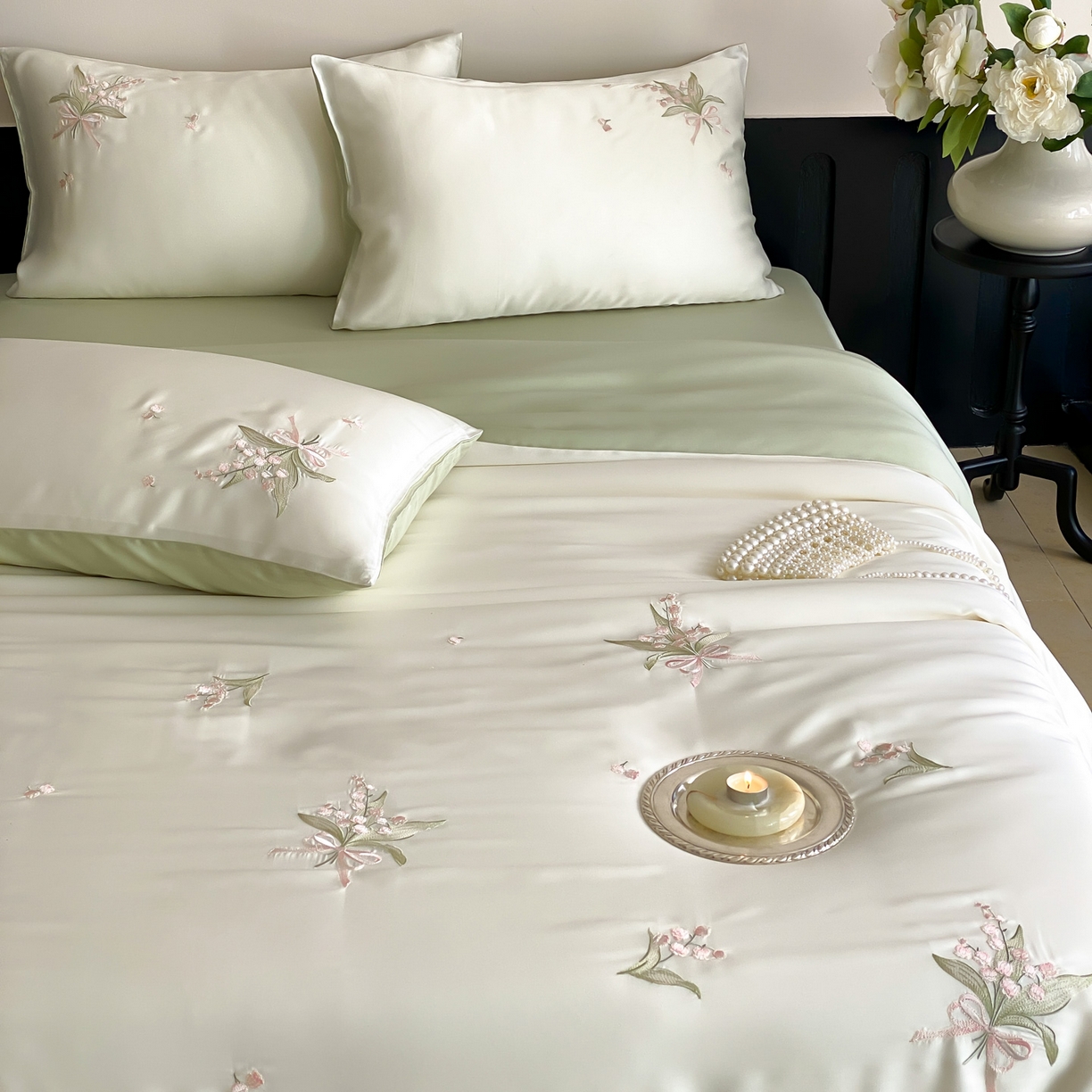 91家纺网 家纺一手货源 找家纺 云栖家居 2026款60支兰精天丝四件套-小香玲 小香铃-绿