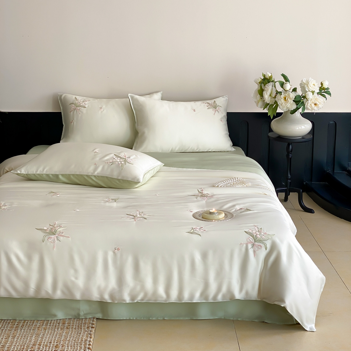 91家纺网 家纺一手货源 找家纺 云栖家居 2026款60支兰精天丝四件套-小香玲 小香铃-绿