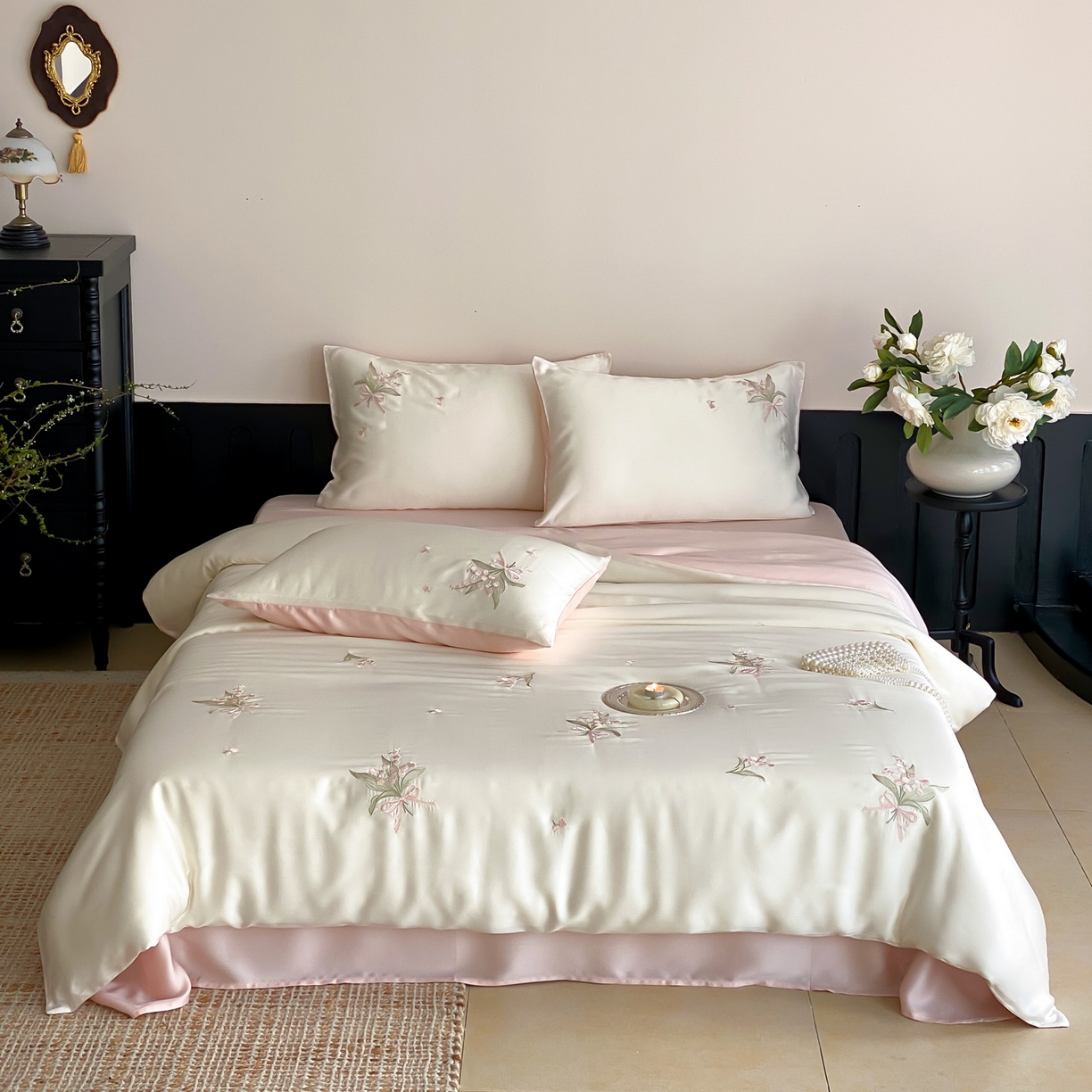 91家纺网 家纺一手货源 找家纺 云栖家居 2026款60支兰精天丝四件套-小香玲 小香铃-粉