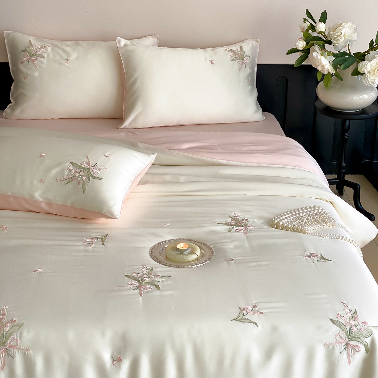 91家纺网 家纺一手货源 找家纺 云栖家居 2026款60支兰精天丝四件套-小香玲 小香铃-粉