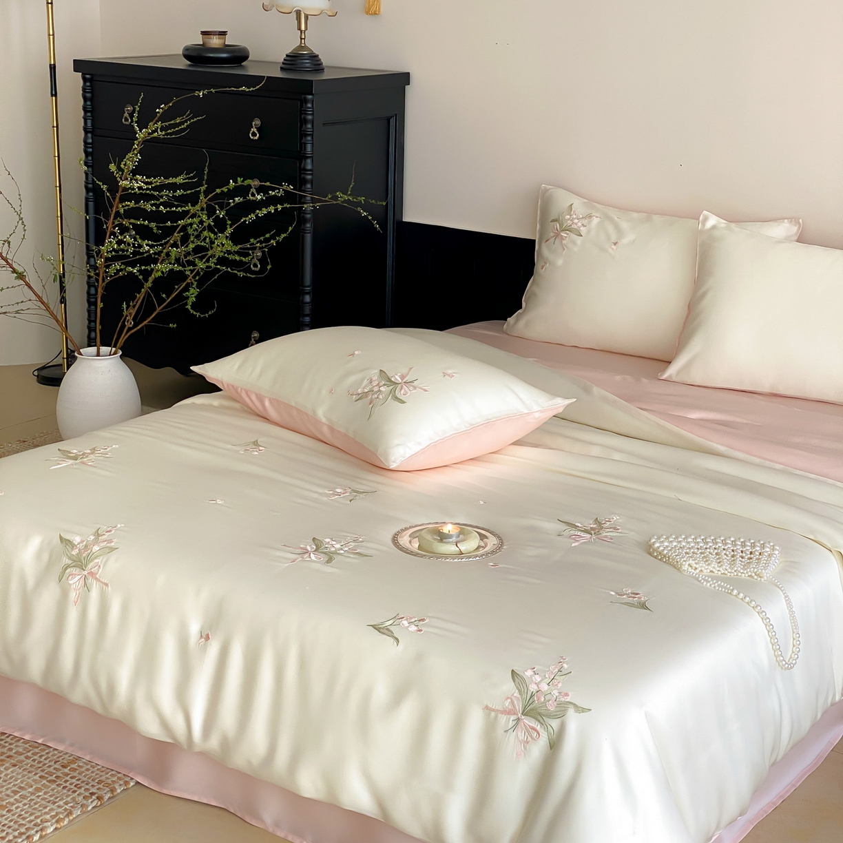 91家纺网 家纺一手货源 找家纺 云栖家居 2026款60支兰精天丝四件套-小香玲 小香铃-粉