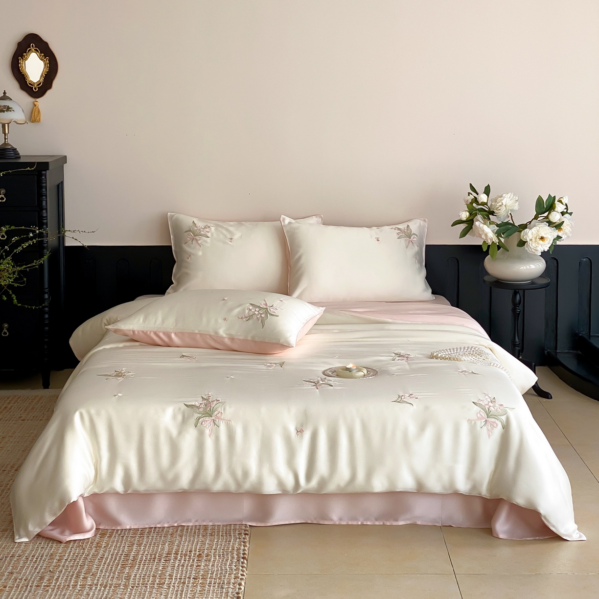 91家纺网 家纺一手货源 找家纺 云栖家居 2026款60支兰精天丝四件套-小香玲 小香铃-粉