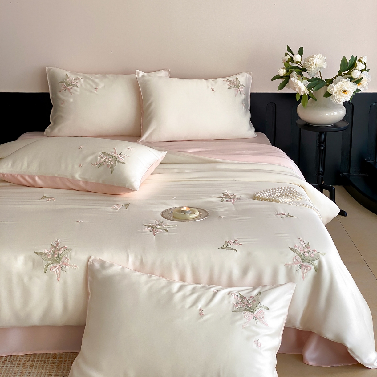 91家纺网 家纺一手货源 找家纺 云栖家居 2026款60支兰精天丝四件套-小香玲 小香铃-粉